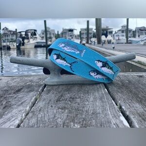 Mimi & Co Men’s 42 Hand Stitched Saltwater Fish Needlepoint Canvas Belt Nautical